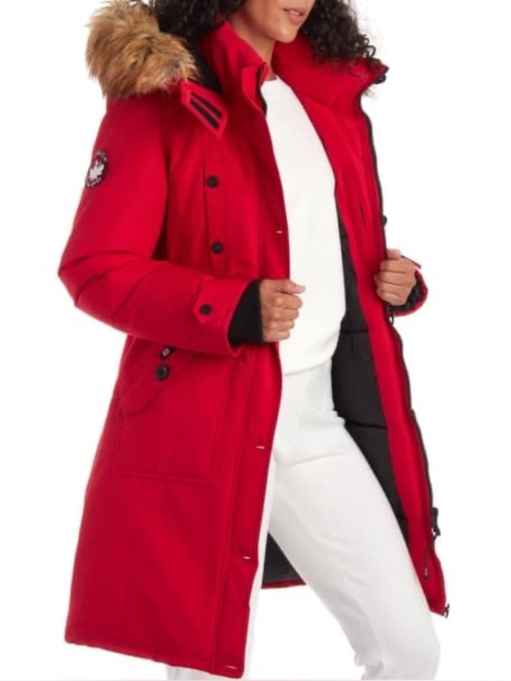 Canada Goose Red Long Ski Parka with Faux-Fur Trim